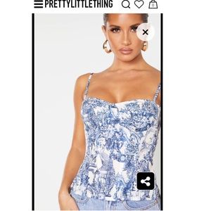 NWT Blue Renaissance Print Structured Corset Top from Pretty Little Thing